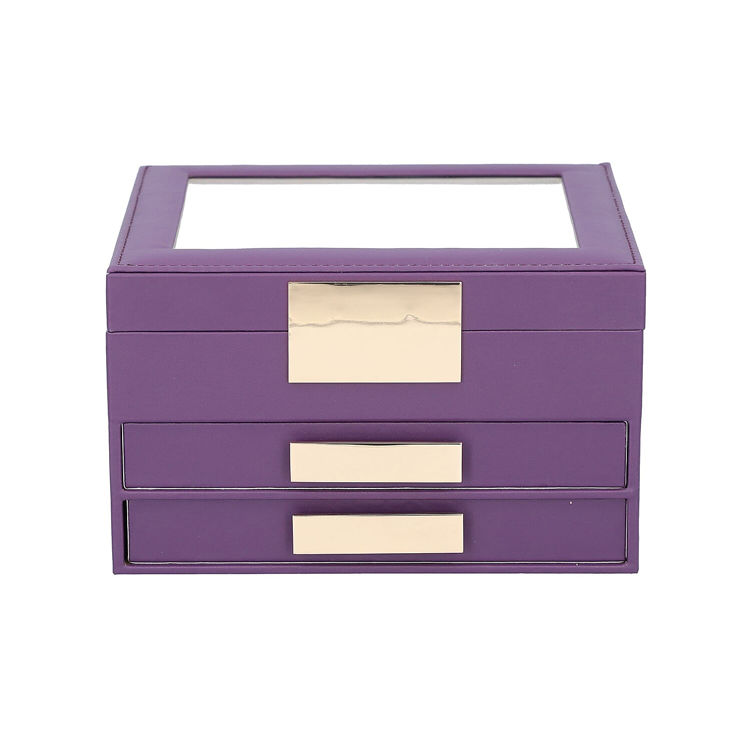 Three Layer Anti-Tarnish Jewellery Box with Transparent Glass Window at Top in Purple 7746316 1