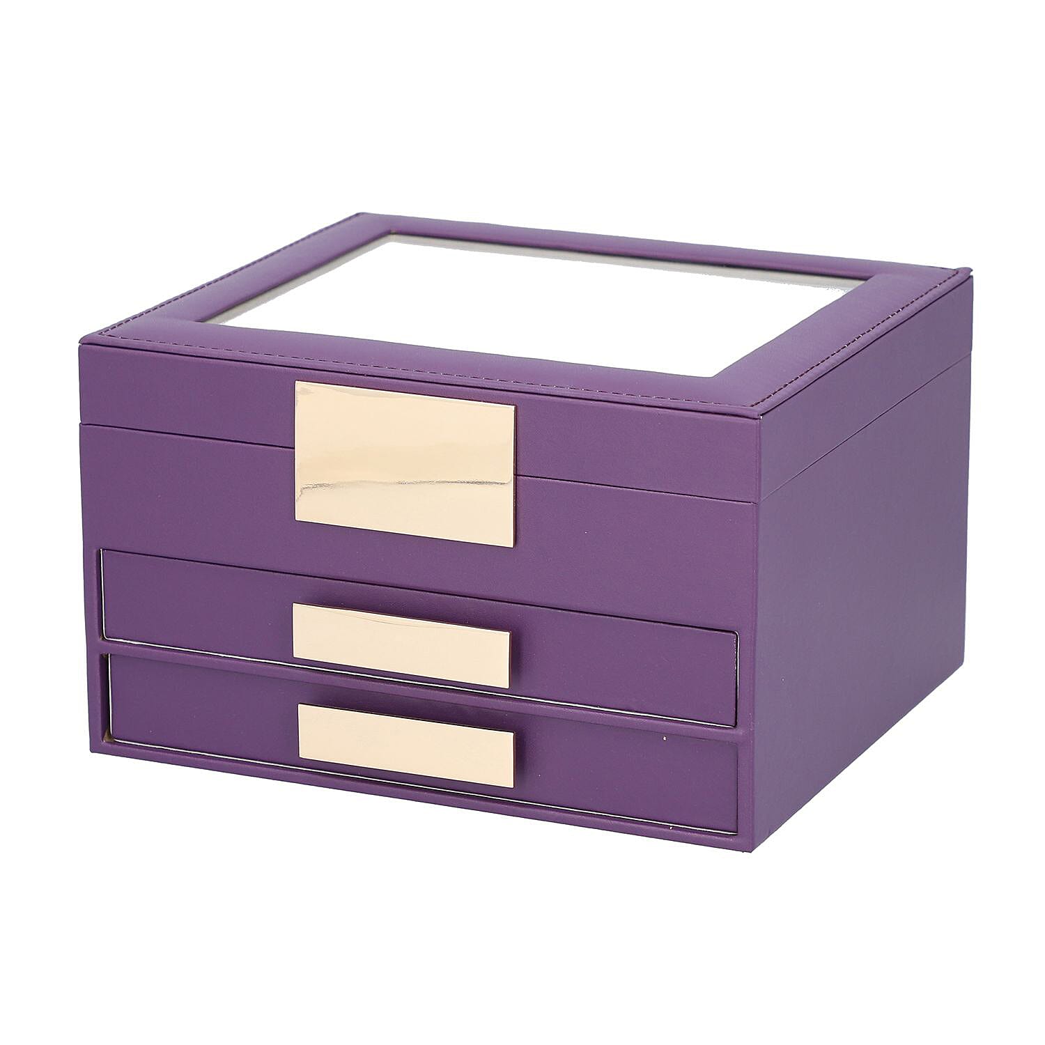Three Layer Anti-Tarnish Jewellery Box with Transparent Glass Window at Top in Purple 7746316 2