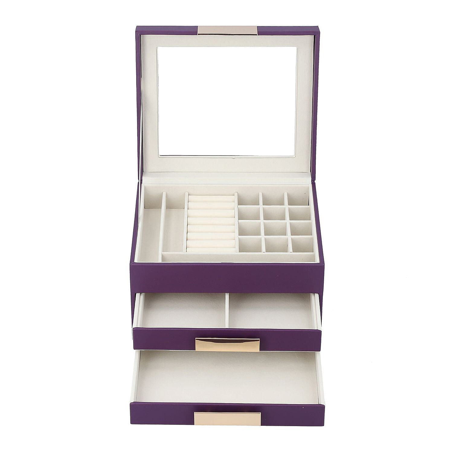 Three Layer Anti-Tarnish Jewellery Box with Transparent Glass Window at Top in Purple 7746316 4