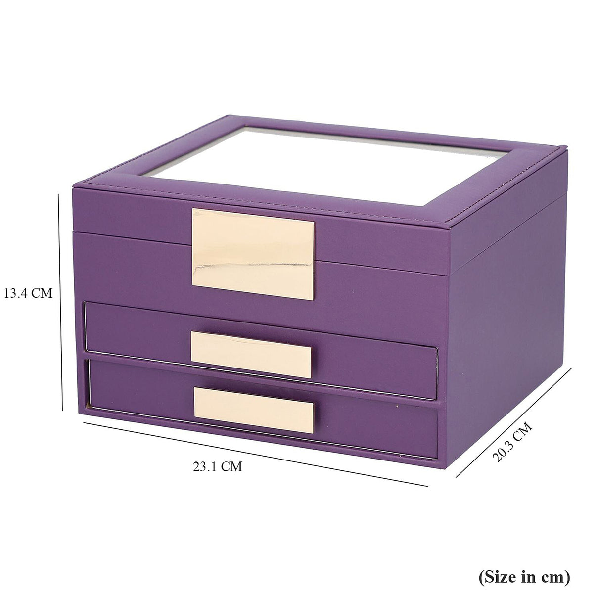 Three Layer Anti-Tarnish Jewellery Box with Transparent Glass Window at Top in Purple 7746316 5