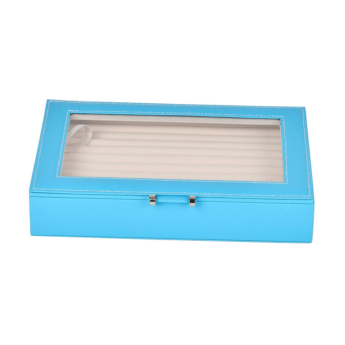 Turquoise Blue Stylish Ring Box with Glass Display &amp; Anti-Tarnish Lining (Holds up to 100 Rings) â€“ 10x7x2 cm 7771445 2