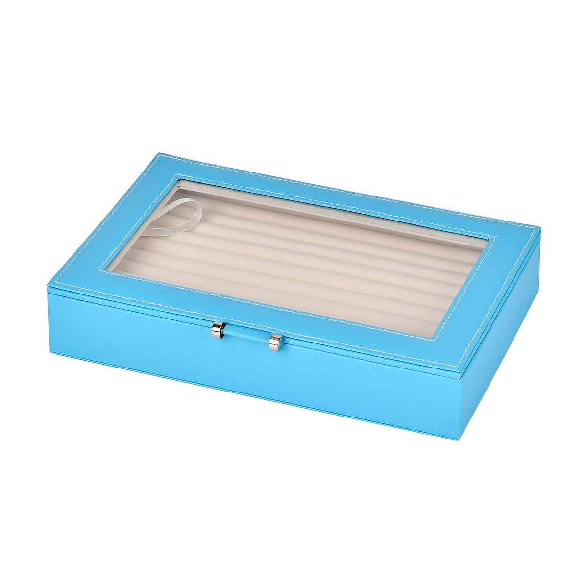 Turquoise Blue Stylish Ring Box with Glass Display &amp; Anti-Tarnish Lining (Holds up to 100 Rings) â€“ 10x7x2 cm 7771445 3