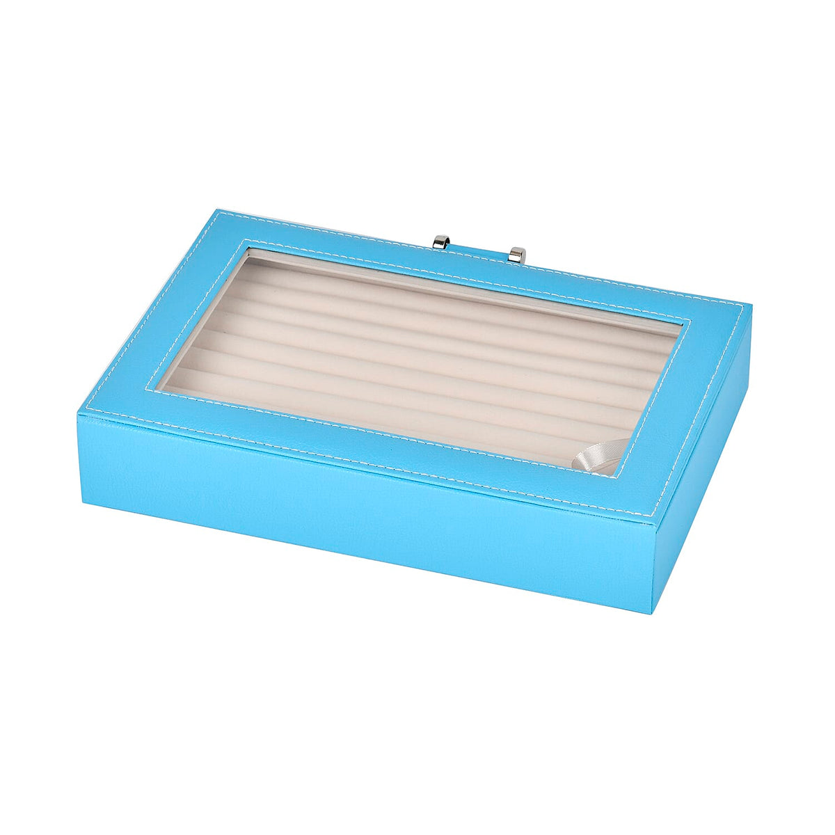Turquoise Blue Stylish Ring Box with Glass Display &amp; Anti-Tarnish Lining (Holds up to 100 Rings) â€“ 10x7x2 cm 7771445 4