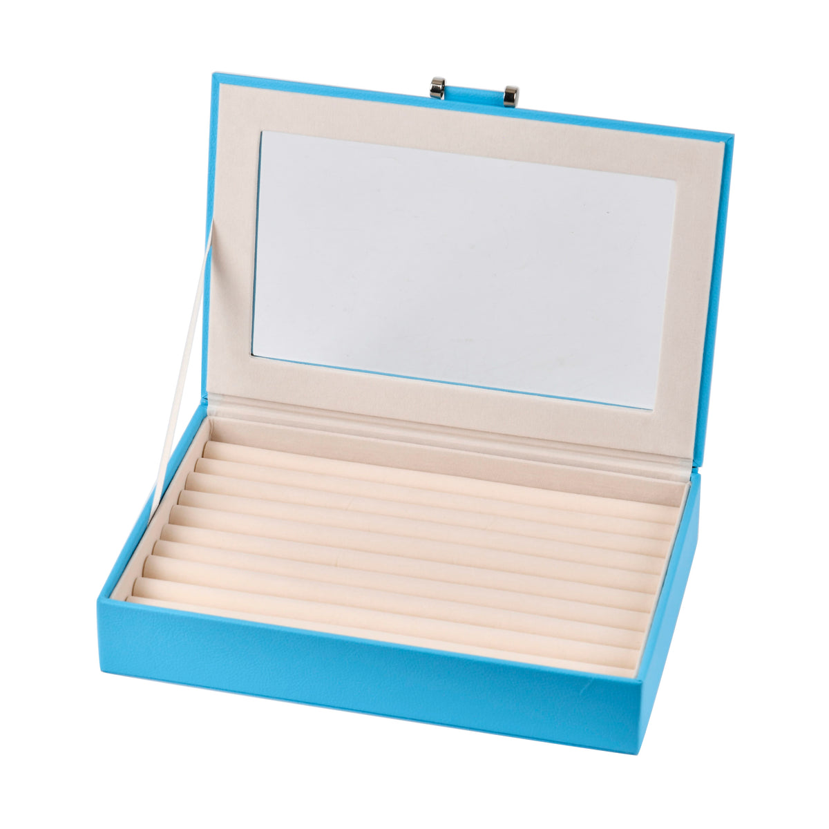 Turquoise Blue Stylish Ring Box with Glass Display &amp; Anti-Tarnish Lining (Holds up to 100 Rings) â€“ 10x7x2 cm 7771445 5