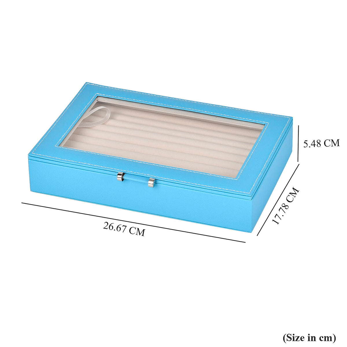 Turquoise Blue Stylish Ring Box with Glass Display &amp; Anti-Tarnish Lining (Holds up to 100 Rings) â€“ 10x7x2 cm 7771445 7