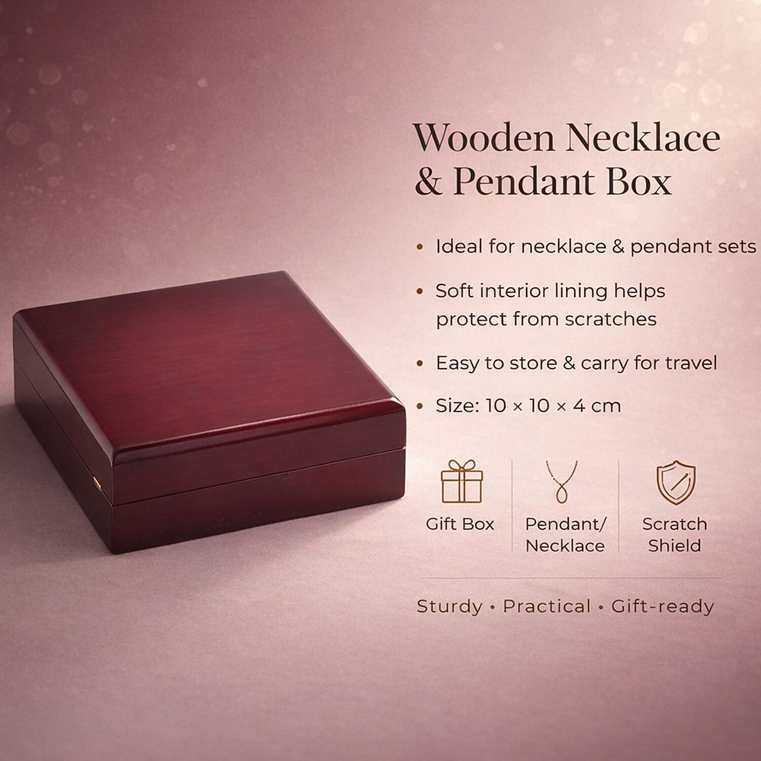 Jewellery Gifting - Velvet Lining Wooden Necklace and Pendant Box (Size 10x10x4 cm). 3399337 2