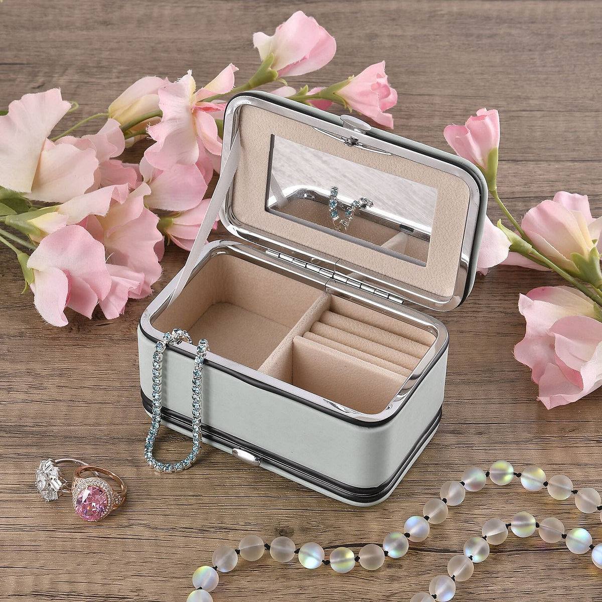 Jewellery Organizer with 6 Manicure Set and 1 Crystal Studded Bracelet (Size 7.5 cm) - Blue 7504564 1