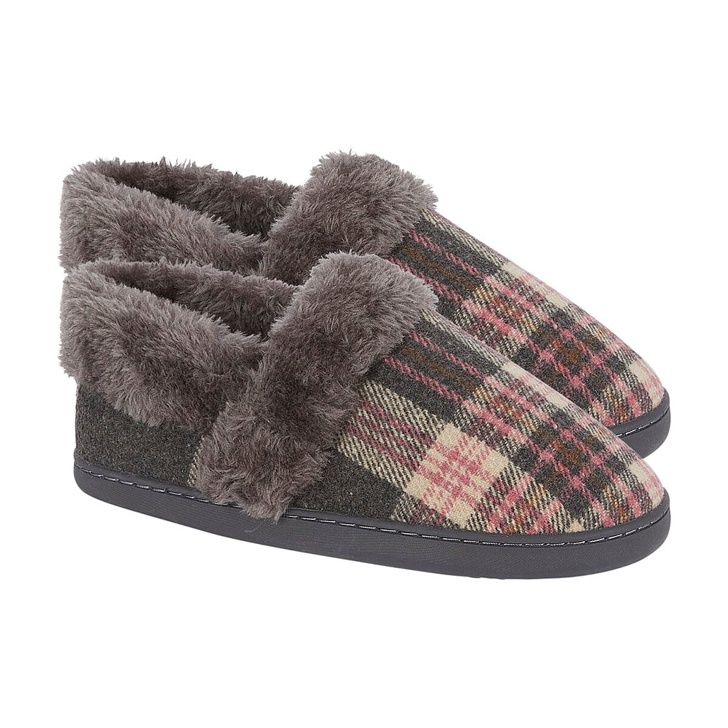 Jo - Joe Heritage Cosy Check Mule With Faux Fur Trim (Size 3) - Pebble