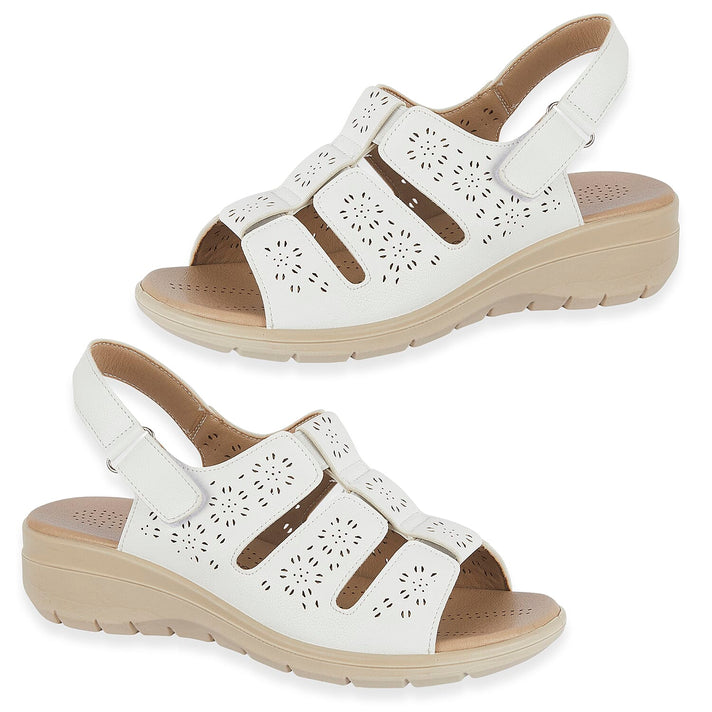 Shoetree Comfort Catania Ladies Lightweight Comfort Sandal with Padded Sock, Elasticated Centre Gussets and Touch and Close Strap (Size 3) - White 8530158 1