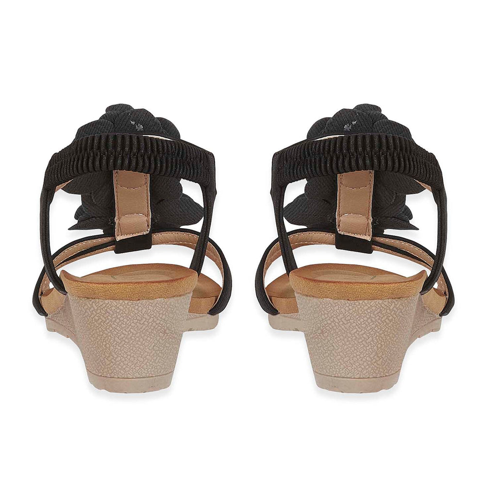 Jo - Joe Bloomsbury Ladies Lightweight Wedge Sandal With Flower Trims And Elasticated Back Strap (Size 4) - Navy