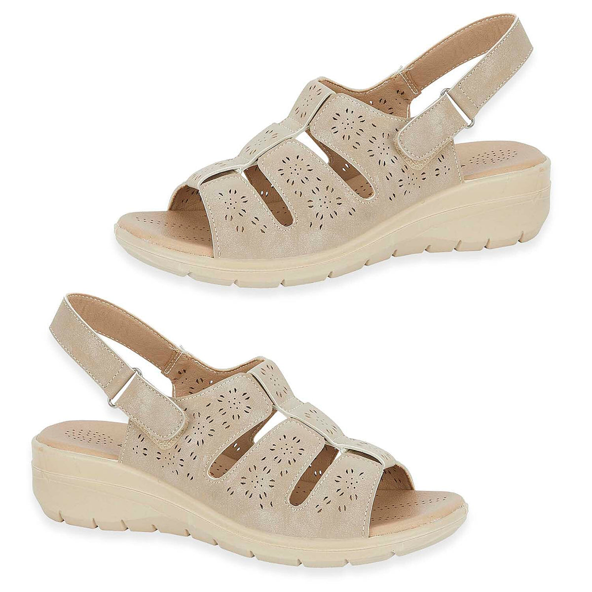 Shoetree Comfort Catania Ladies Lightweight Comfort Sandal with Padded Sock, Elasticated Centre Gussets and Touch and Close Strap (Size 6) - Beige V32526339 0