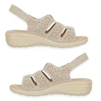 Shoetree Comfort Catania Womens Low Wedge Touch - Close Floral Pattern Cutout Design Sandals (Size - 6) - Beige