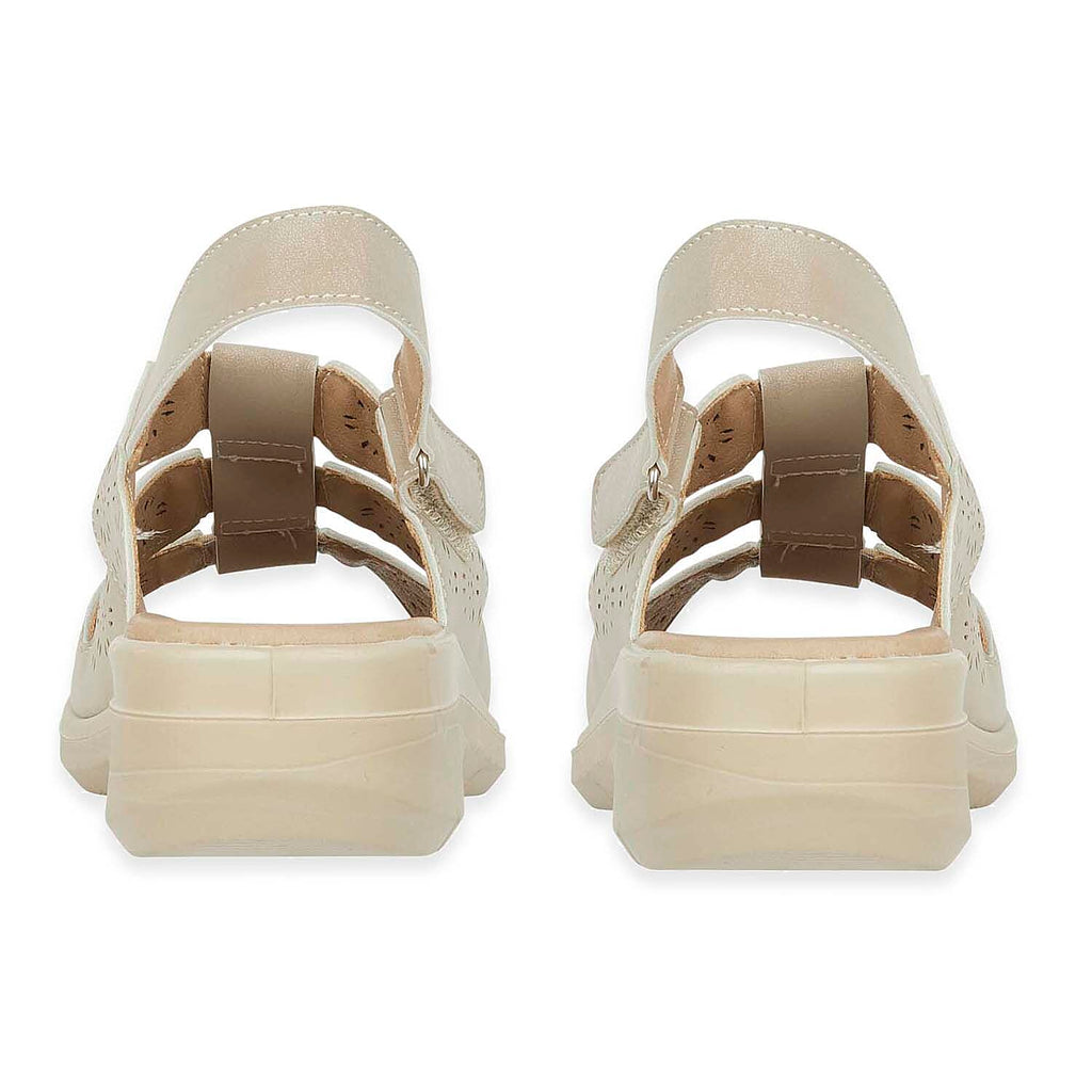Shoetree Comfort Catania Womens Low Wedge Touch - Close Floral Pattern Cutout Design Sandals (Size - 6) - Beige