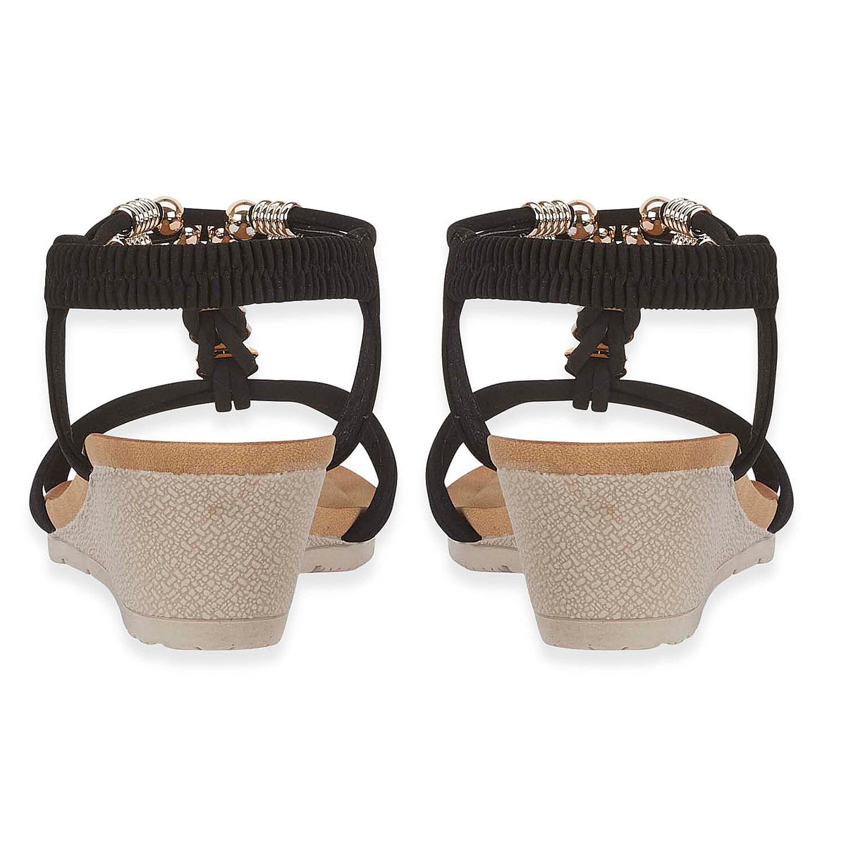Jo &amp; Joe Mango Ladies Wedge Sandal With Beaded Trim  Embellishments And Elasticated Back Strap (Size 6) - Black V32577411 2
