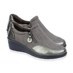 Jo-Joe Jessica Wedge Shoe With Metallic Trim - Zip (Size 4) - Pewter