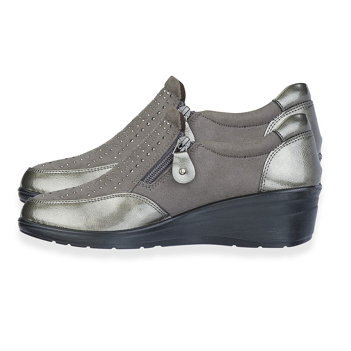 Jo-Joe Jessica Wedge Shoe With Metallic Trim - Zip (Size 4) - Pewter 8363875 2