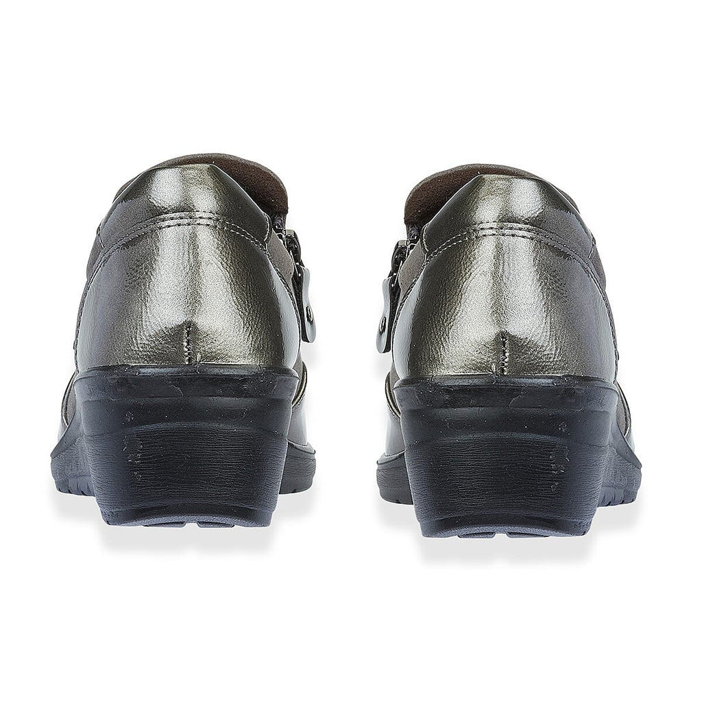 Jo-Joe Jessica Wedge Shoe With Metallic Trim - Zip (Size 4) - Pewter