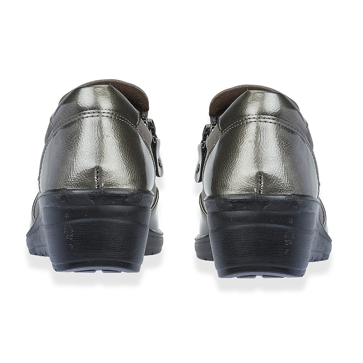 Jo-Joe Jessica Wedge Shoe With Metallic Trim - Zip (Size 4) - Pewter 8363875 3