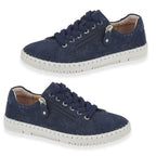 Jo - Joe Porto Ladies Lightweight Lace Up Suede Shoe With Functional Zips (Size 5) - Navy