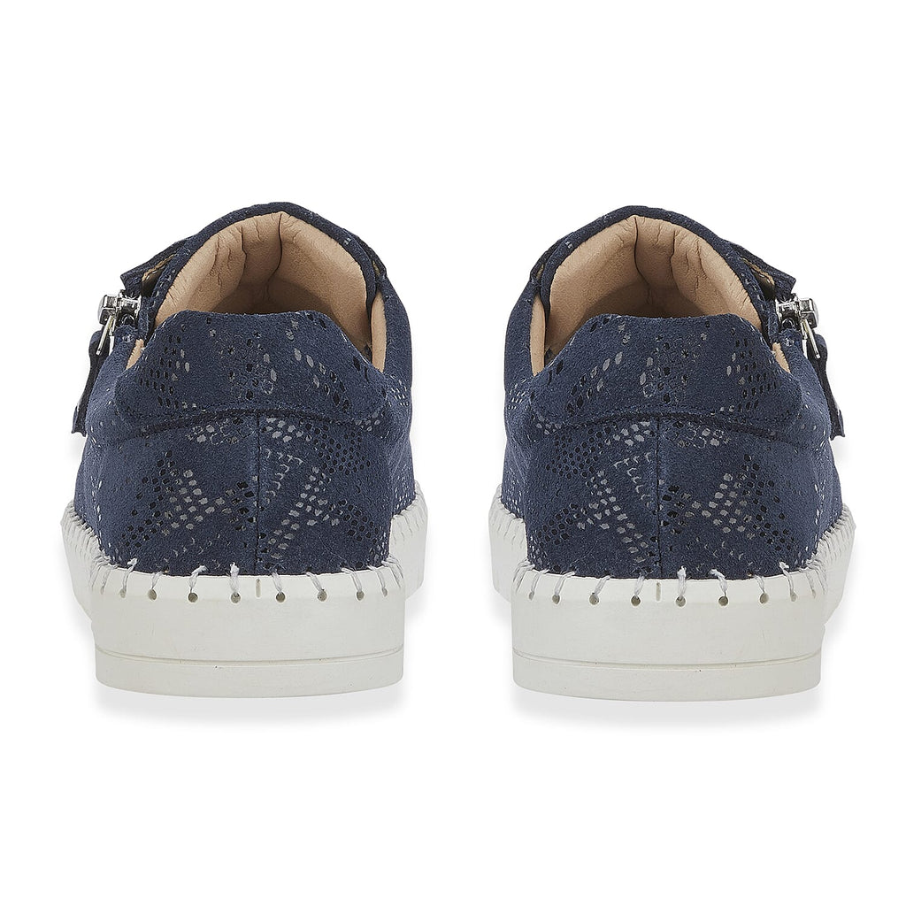 Jo - Joe Porto Ladies Lightweight Lace Up Suede Shoe With Functional Zips (Size 5) - Navy
