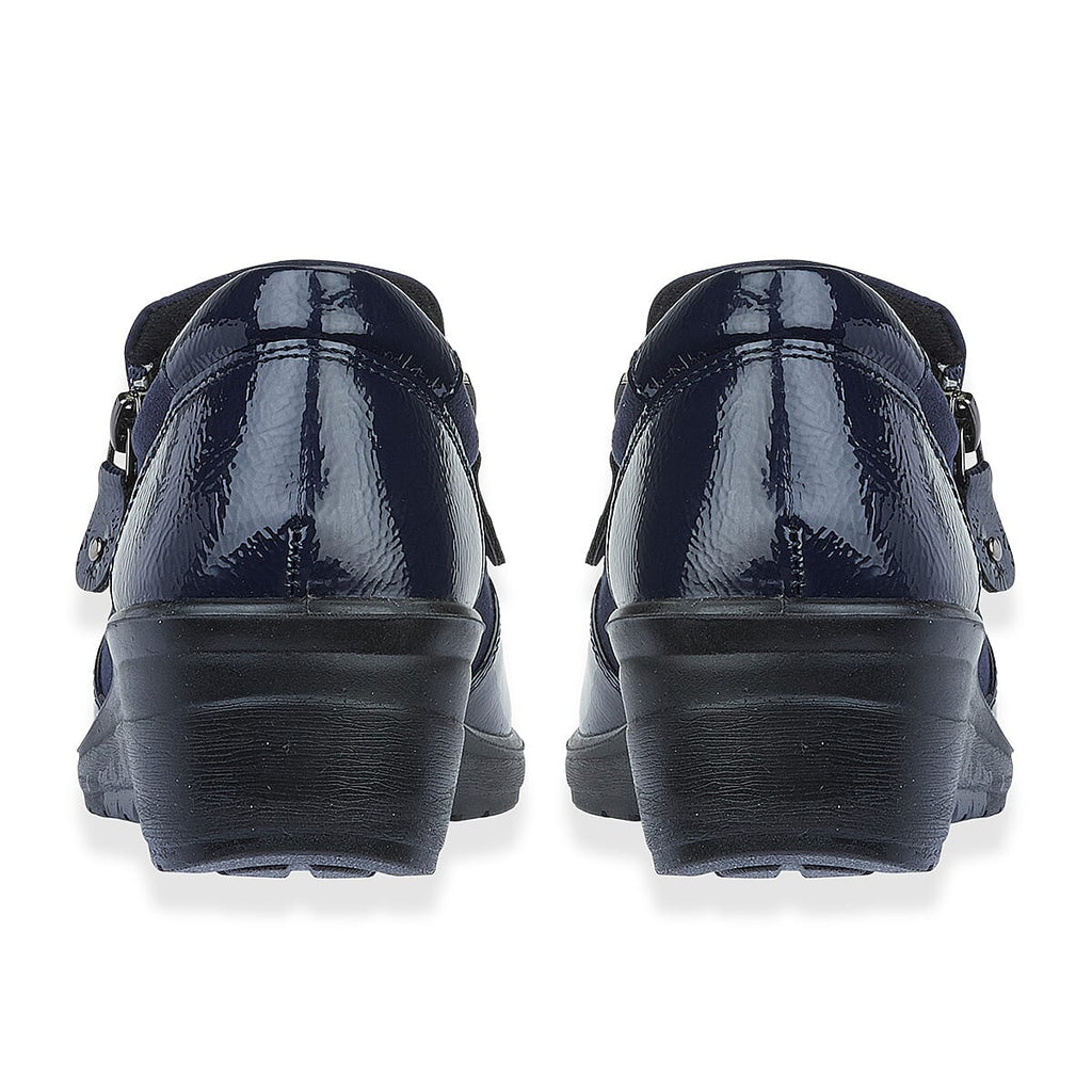 Jo-Joe Jessica Wedge Shoe With Metallic Trim - Zip (Size 6) - Navy