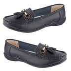 Jo-Joe Nautical Wide Fit Leather Loafer (Size 7) - Black