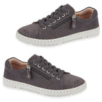 Jo - Joe Porto Ladies Lightweight Lace Up Suede Shoe With Functional Zips (Size 8) - Grey