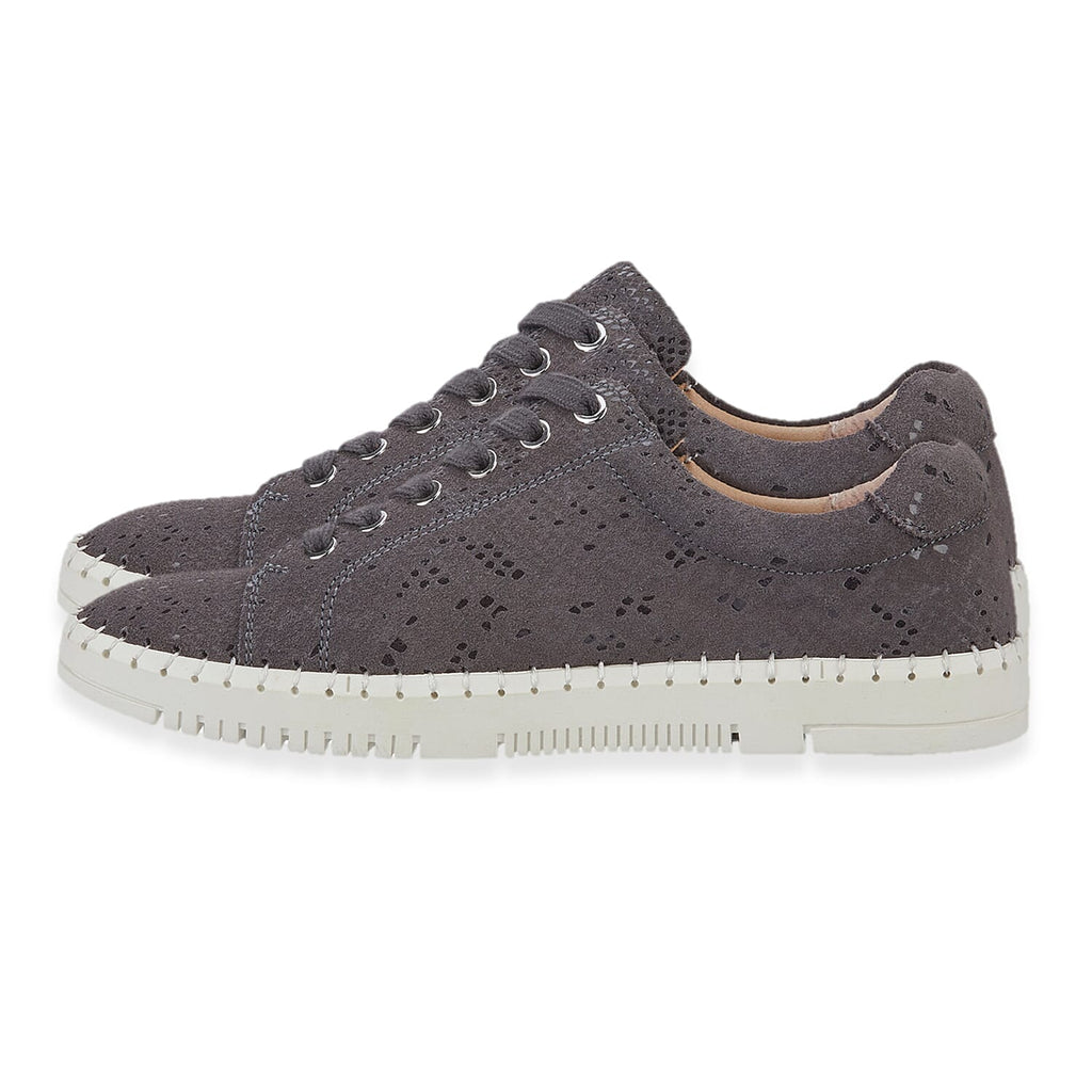 Jo - Joe Porto Ladies Lightweight Lace Up Suede Shoe With Functional Zips (Size 8) - Grey