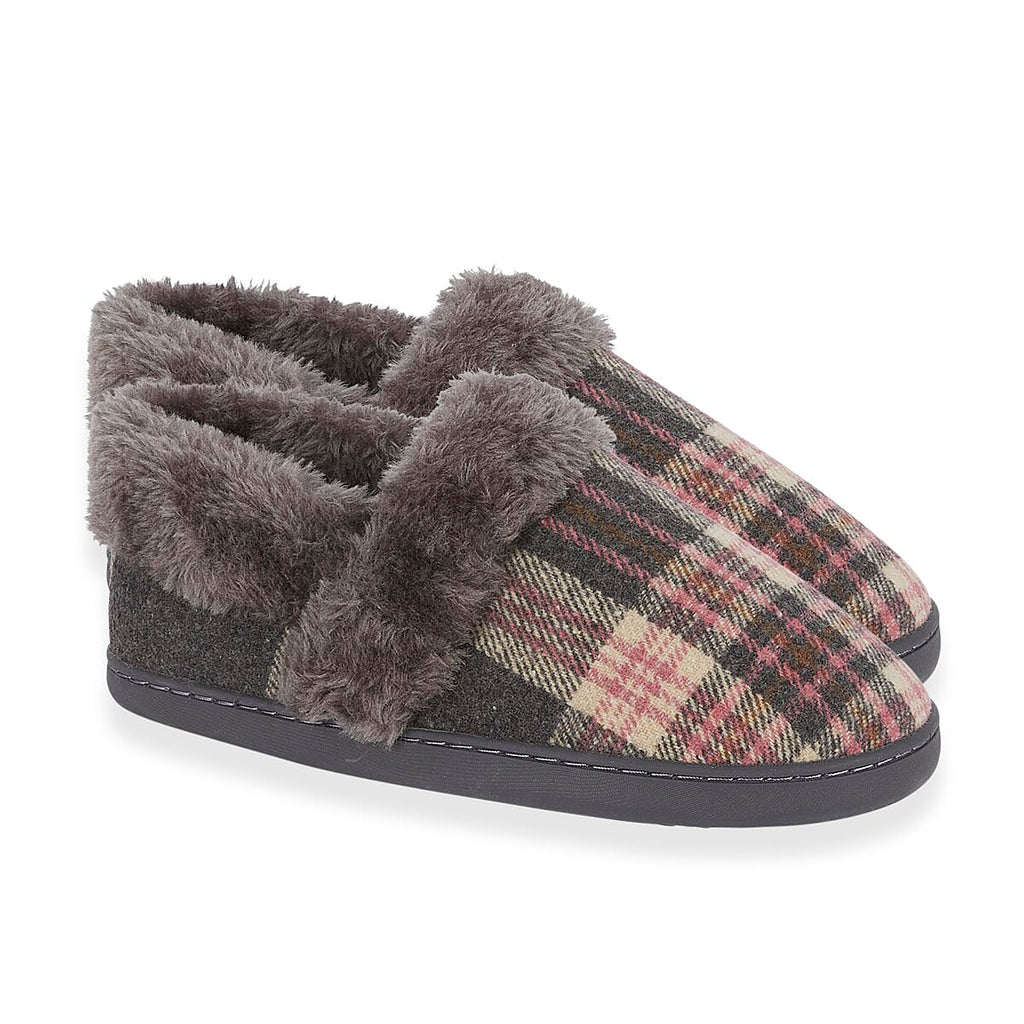 Jo - Joe Heritage Cosy Check Mule With Faux Fur Trim (Size 3) - Pebble