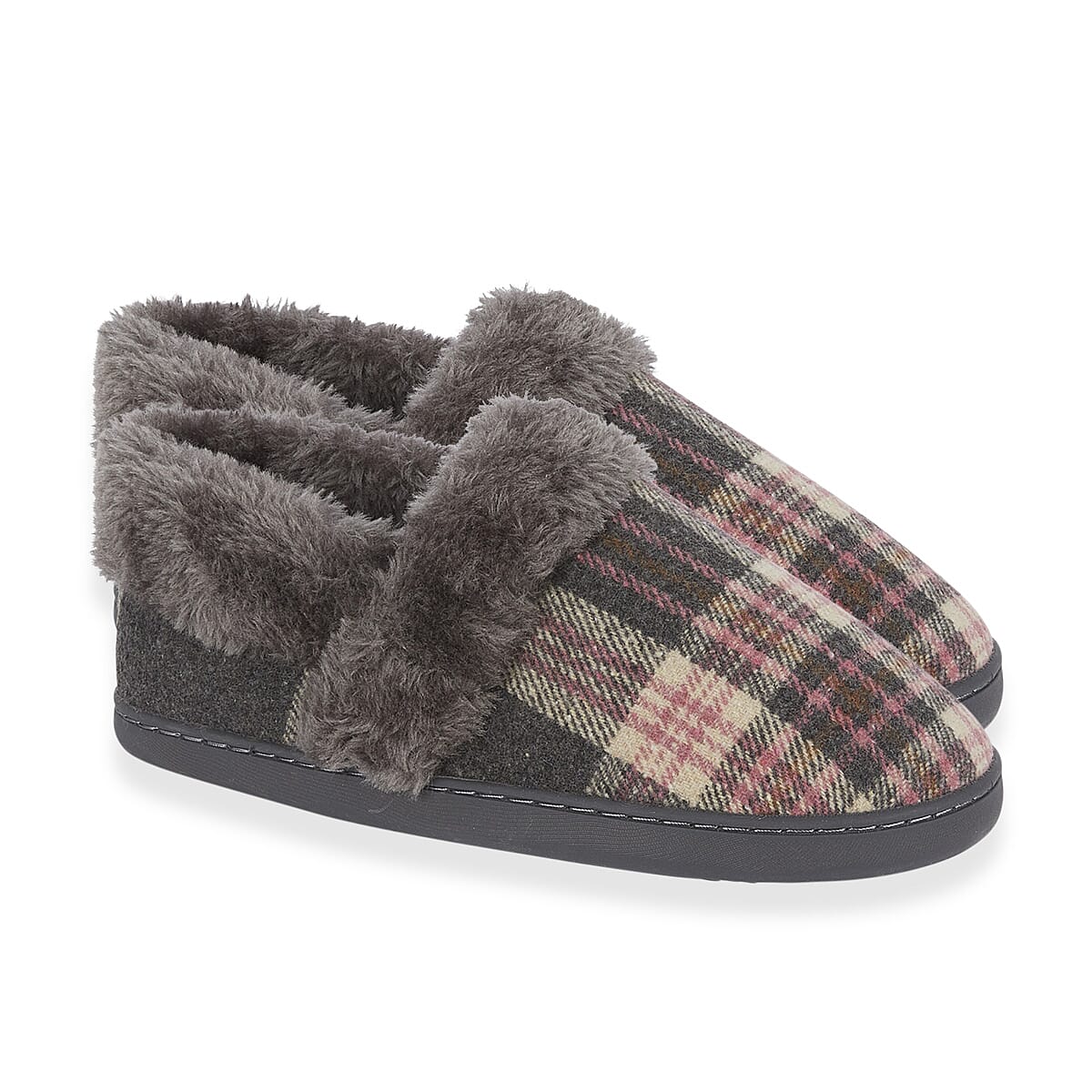 Jo - Joe Heritage Cosy Check Mule With Faux Fur Trim (Size 3) - Pebble 8332314 3