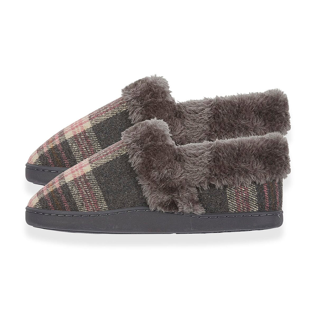 Jo - Joe Heritage Cosy Check Mule With Faux Fur Trim (Size 3) - Pebble