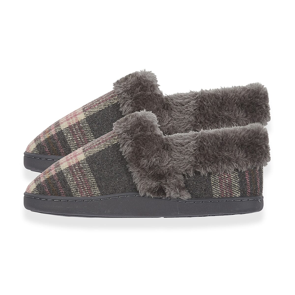 Jo - Joe Heritage Cosy Check Mule With Faux Fur Trim (Size 3) - Pebble 8332314 4