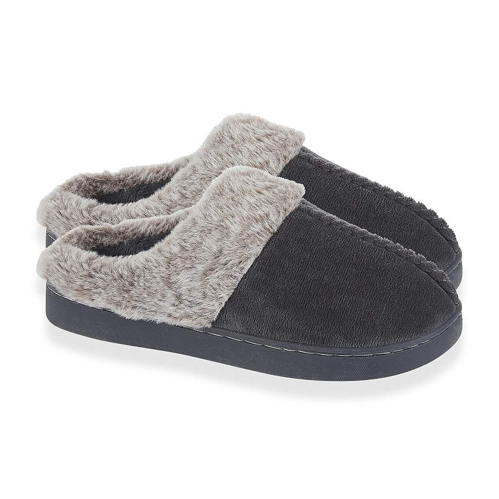 Jo - Joe Trixie Faux Fur Trim Mule Indoor Slippers (Size 4) - Charcoal