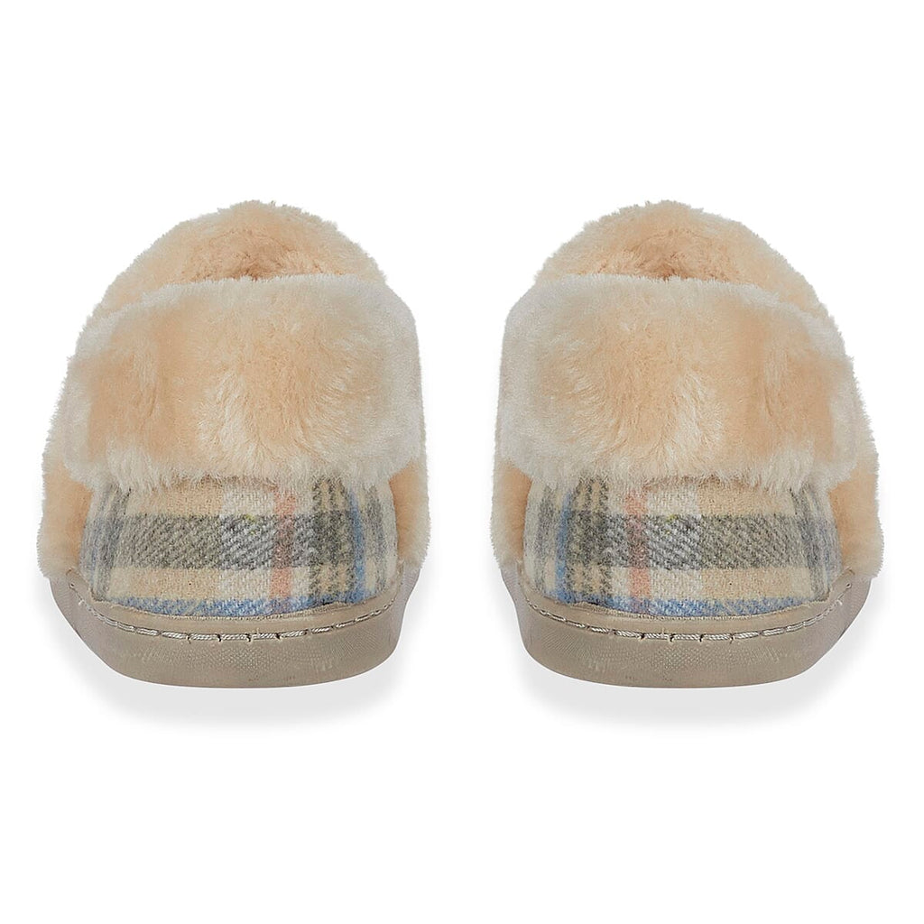 Jo - Joe Heritage Cosy Check Mule With Faux Fur Trim (Size 6) - Oatmeal