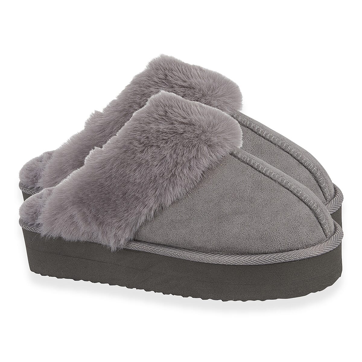 Jo - Joe Ladies Warm Fleece Lined Mules (Size 5) - Grey 8334490 0