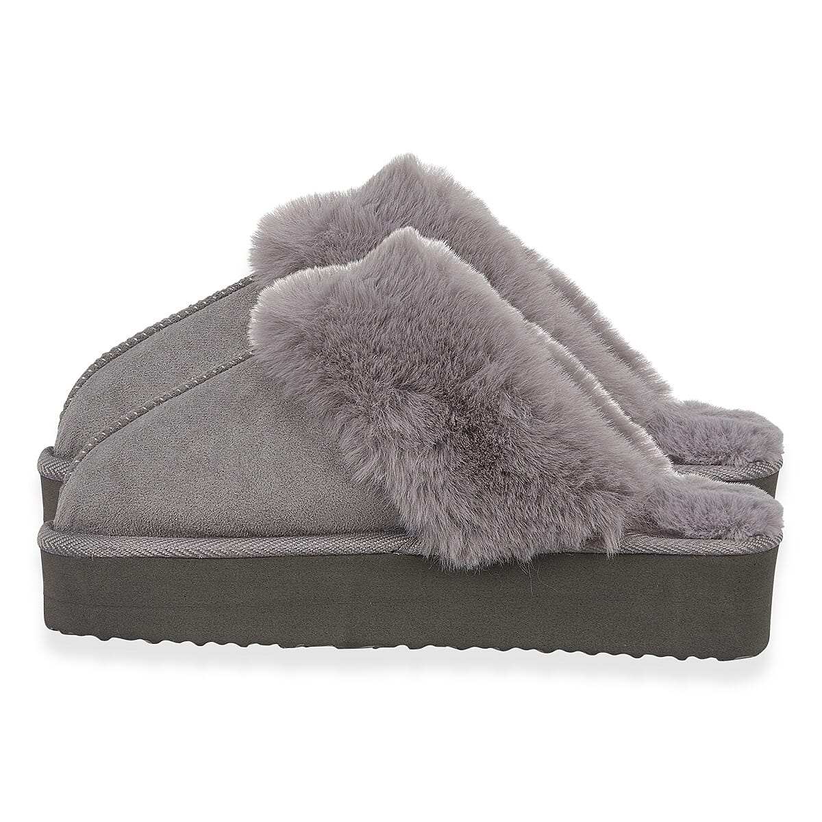 Jo - Joe Ladies Warm Fleece Lined Mules (Size 5) - Grey 8334490 2