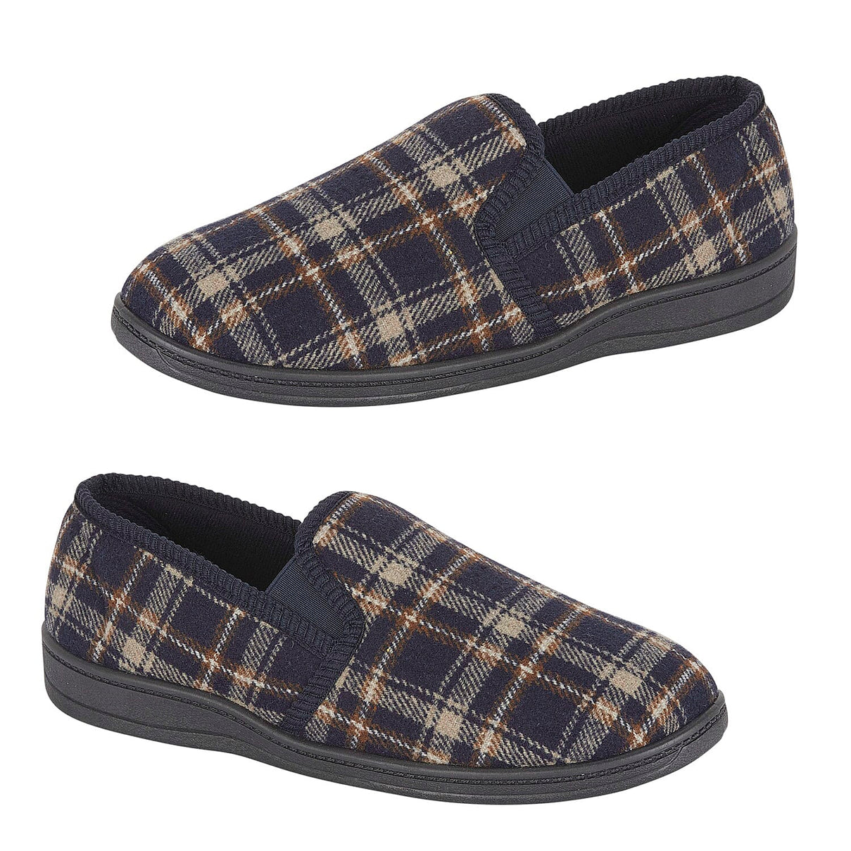 Jo-Joe Carl Mens Checked Slip-On Slippers (Size 10) - Navy 8298203 0