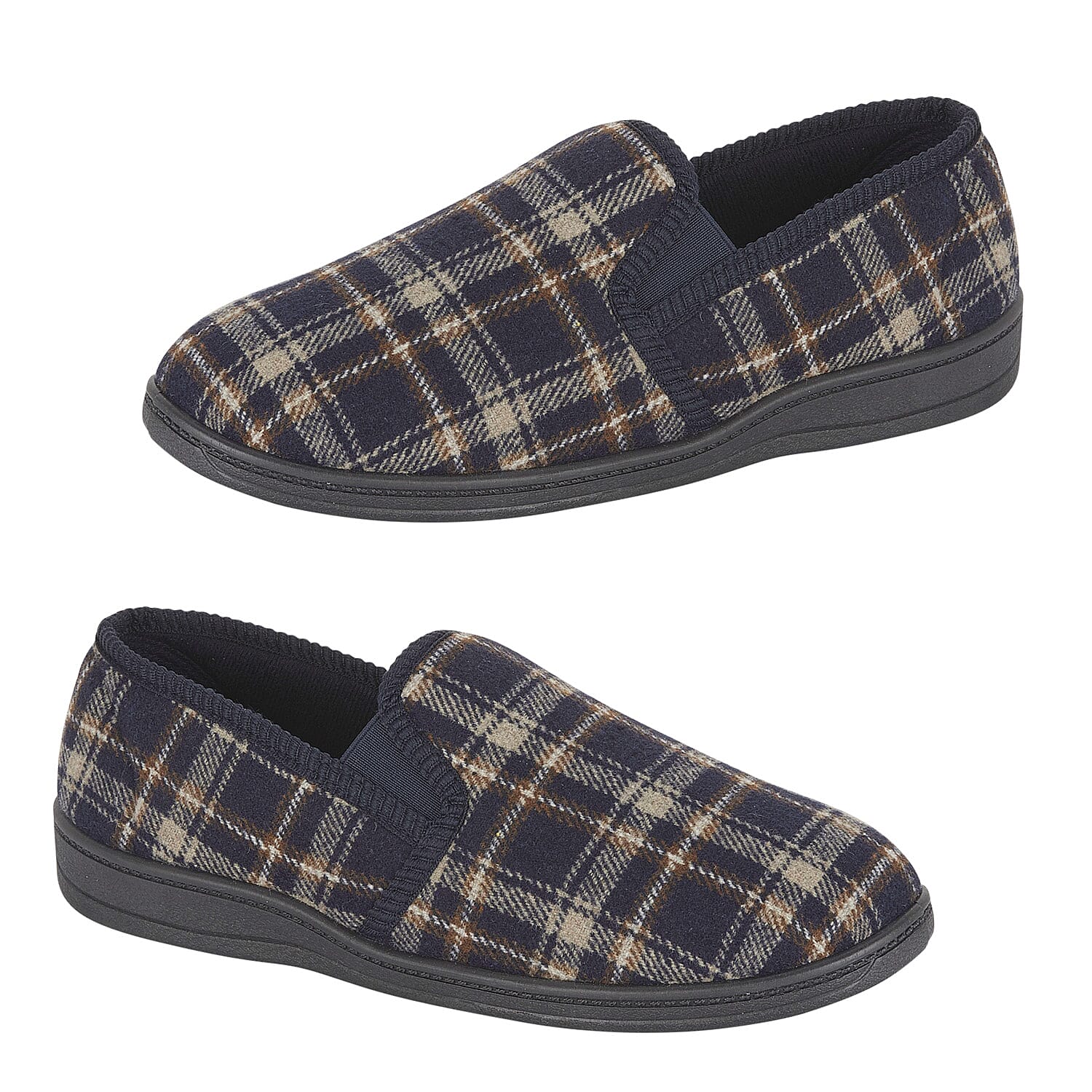 Jo-Joe Carl Mens Checked Slip-On Slippers (Size 10) - Navy 8298203 0