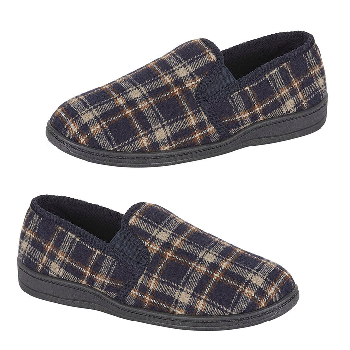 Jo-Joe Carl Mens Checked Slip-On Slippers (Size 10) - Navy 8298203 1