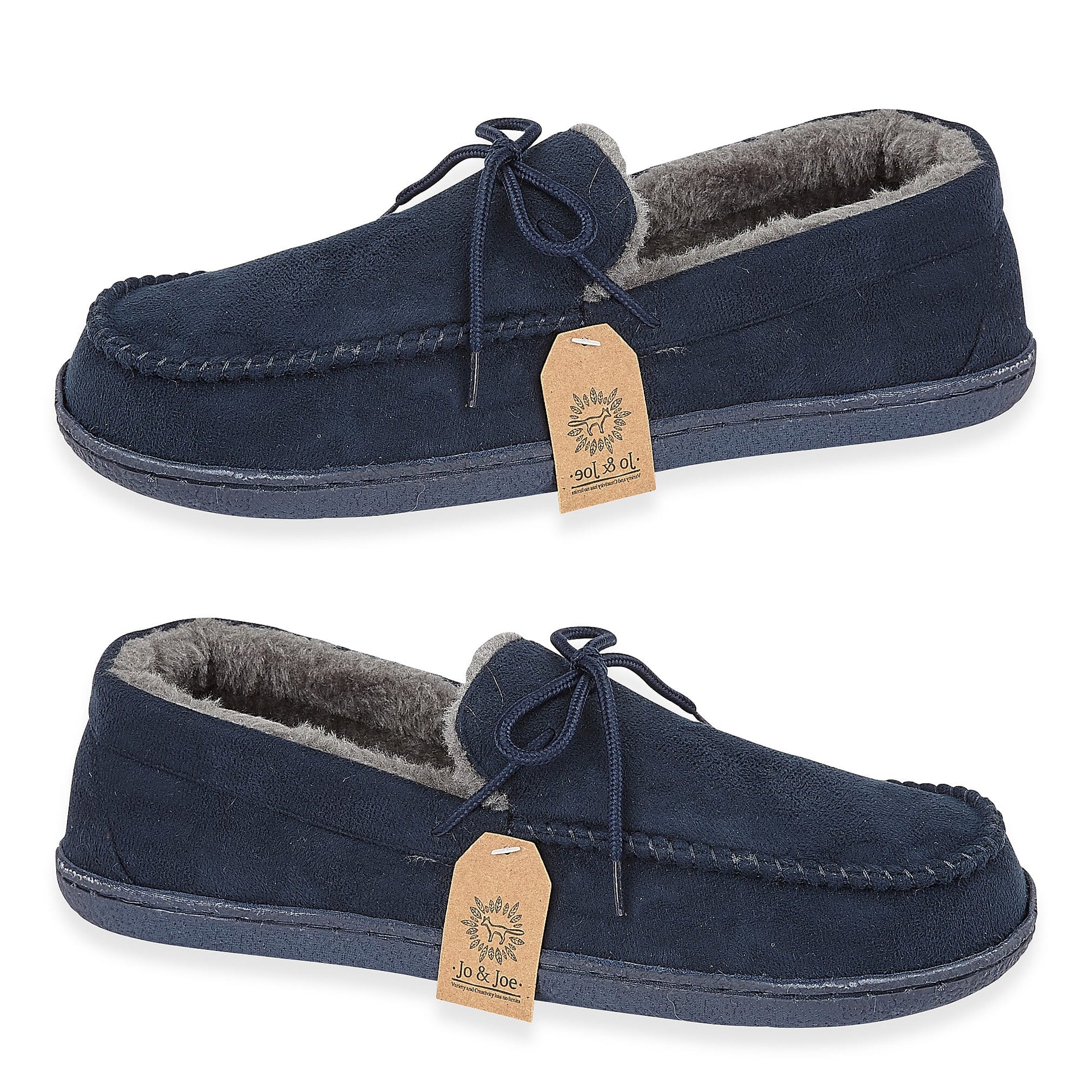 Jo - Joe Malcolm Mens Moccasins Faux-Fur Warm Soft Indoor Slip On Slippers (Size 10) - Navy 8298602 0