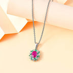 John Saul Natural  Ruby, Emerald and Moissanite Pendant with Chain (Size 20) in Rhodium Overlay Sterling Silver 2.53 ct.
