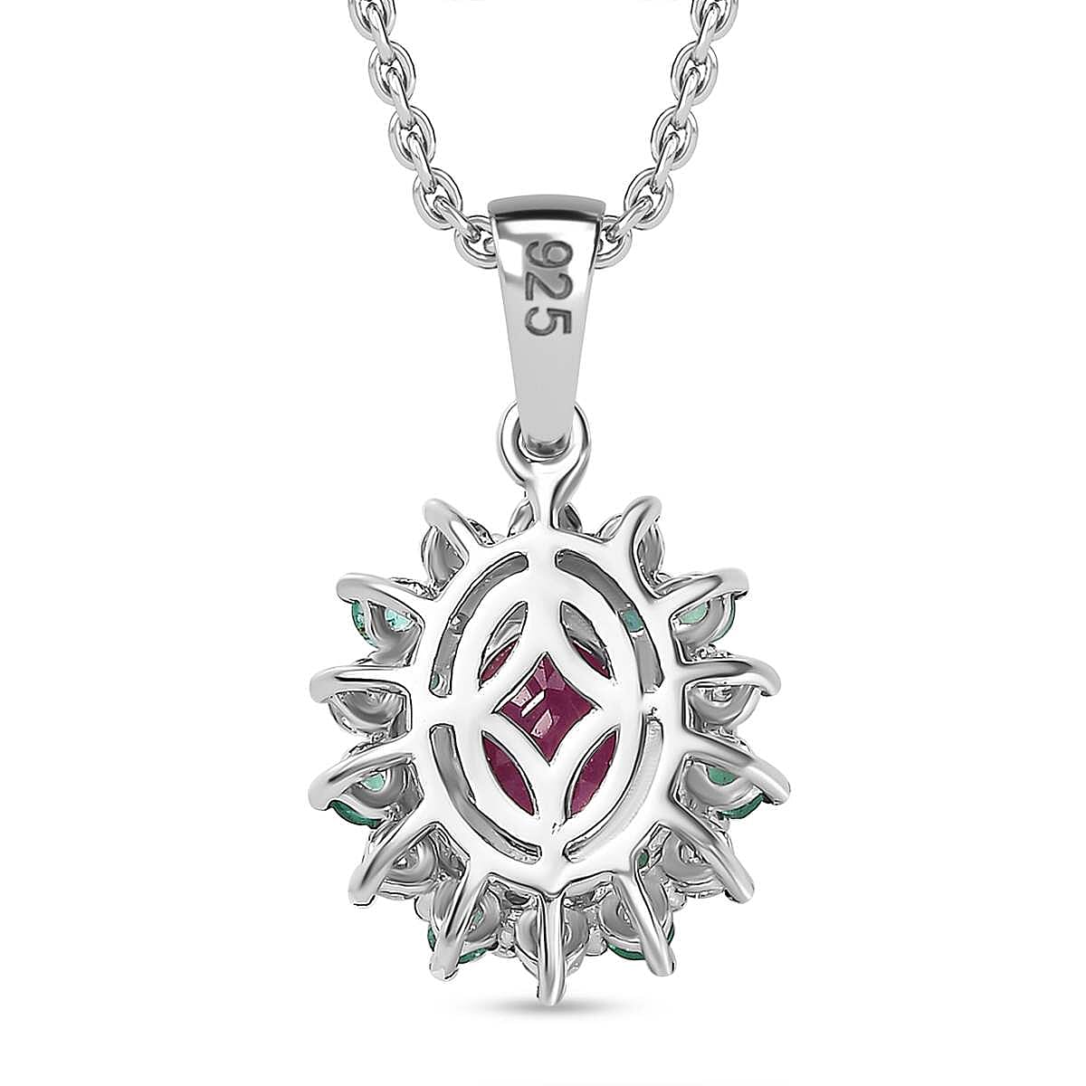 John Saul Ruby, Emerald and Moissanite Halo Pendant with Chain (Size 20) in Rhodium Overlay Sterling Silver 2.53 ct. 4290042 5