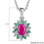 John Saul Natural  Ruby, Emerald and Moissanite Pendant with Chain (Size 20) in Rhodium Overlay Sterling Silver 2.53 ct.