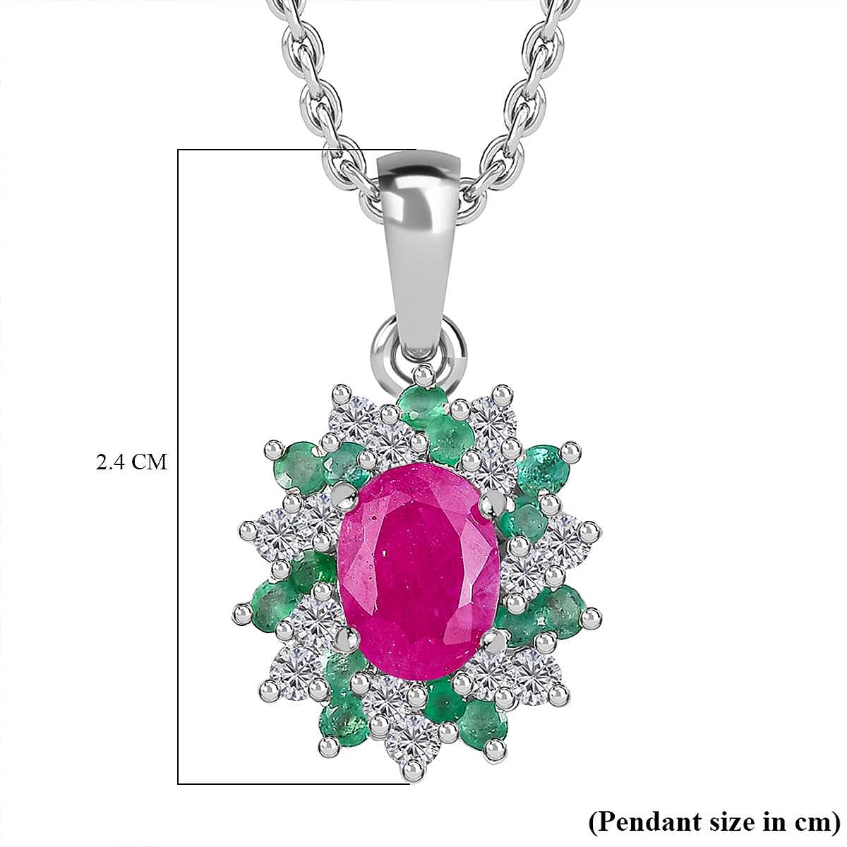 John Saul Ruby, Emerald and Moissanite Halo Pendant with Chain (Size 20) in Rhodium Overlay Sterling Silver 2.53 ct. 4290042 7