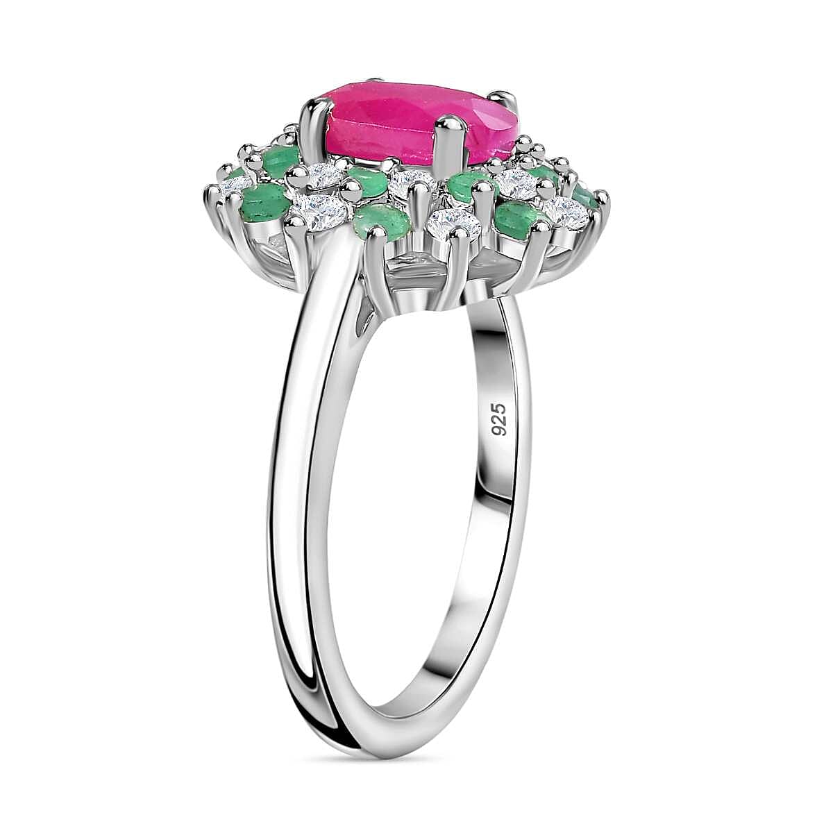 John Saul Ruby, Emerald and Moissanite Floral Ring in Rhodium Overlay Sterling Silver 7827478 3