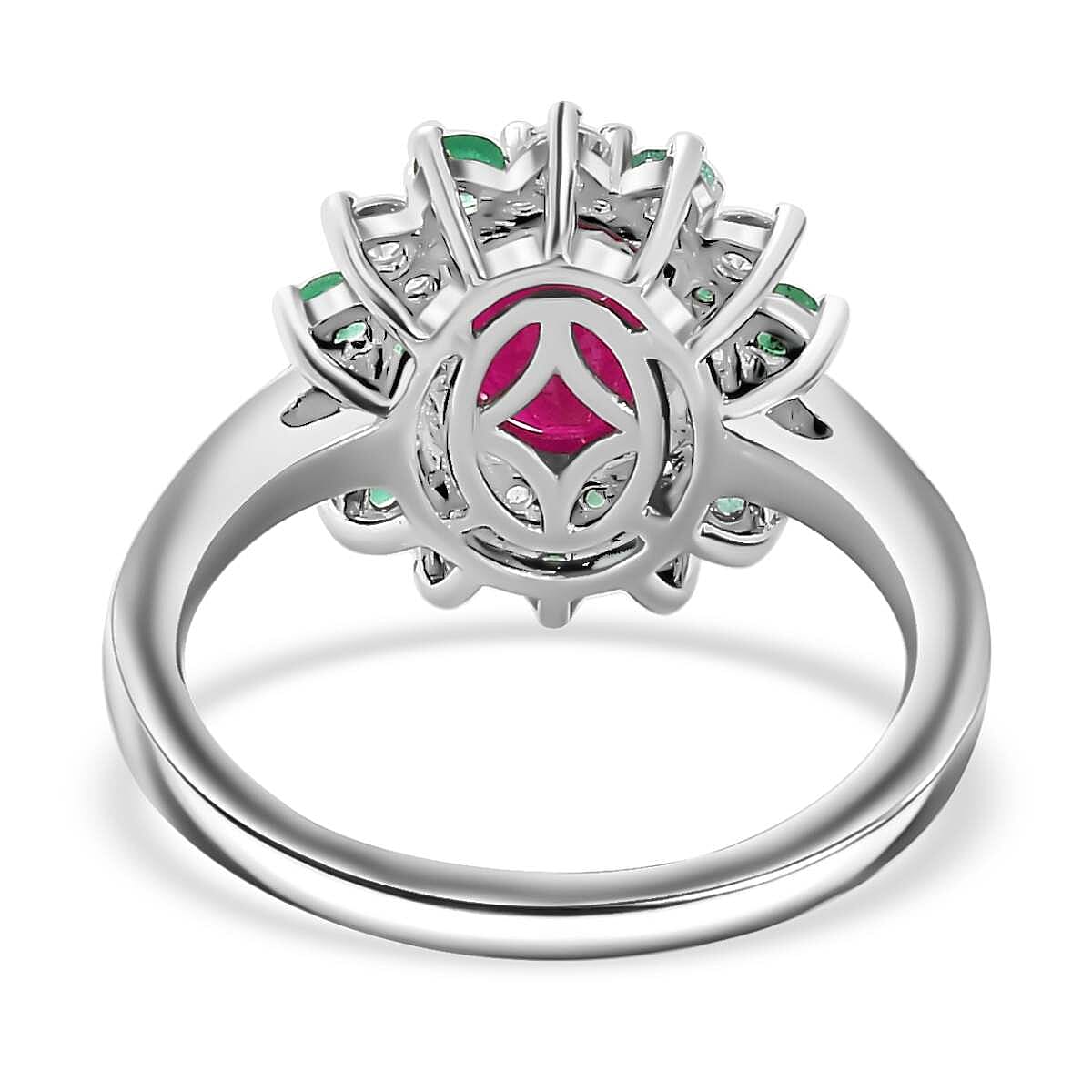 John Saul Ruby, Emerald and Moissanite Floral Ring in Rhodium Overlay Sterling Silver 7827478 4
