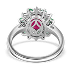 John Saul Ruby, Emerald and Moissanite Floral Ring in Rhodium Overlay Sterling Silver 2.48 Ct.