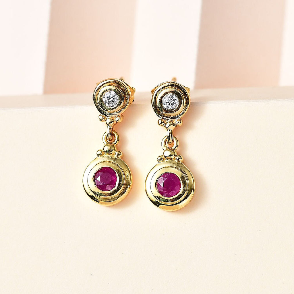 Natural John Saul Ruby & Moissanite Dangle Earrings in 18K Vermeil YG Plated Sterling Silver