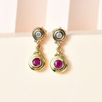 Natural John Saul Ruby & Moissanite Dangle Earrings in 18K Vermeil YG Plated Sterling Silver
