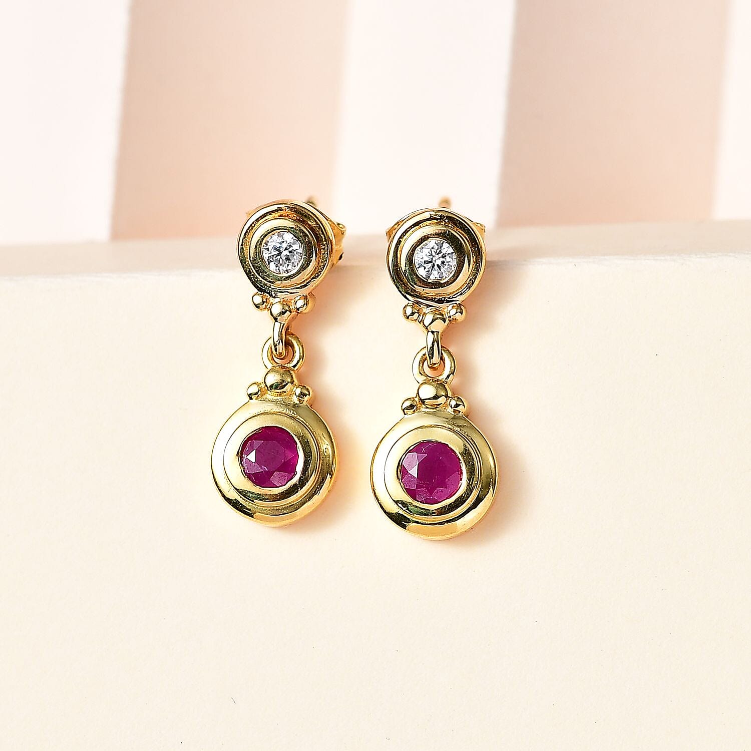 John Saul Ruby and Moissanite Dangle Earrings in 18K Vermeil Yellow Gold Plated Sterling Silver 7770230 1